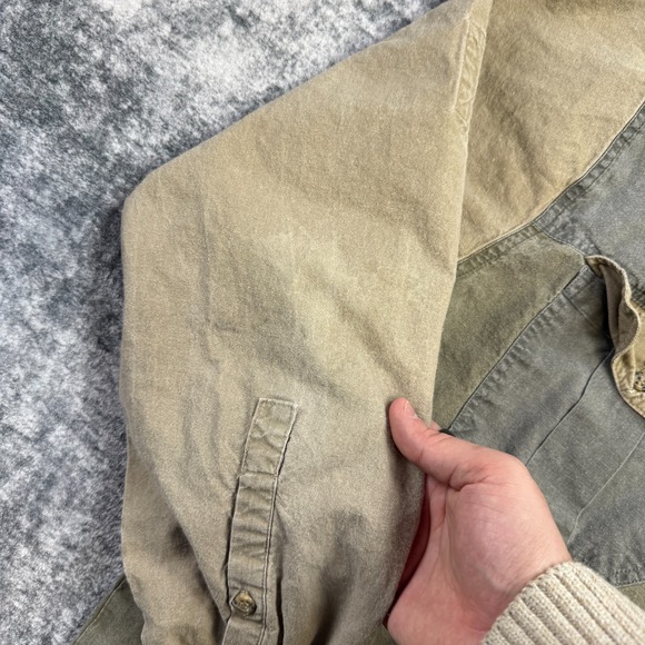 Vintage TAG Safari Shirt Mens Large Olive Khaki Colorblock Faded Travel Guide - Picture 4 of 11